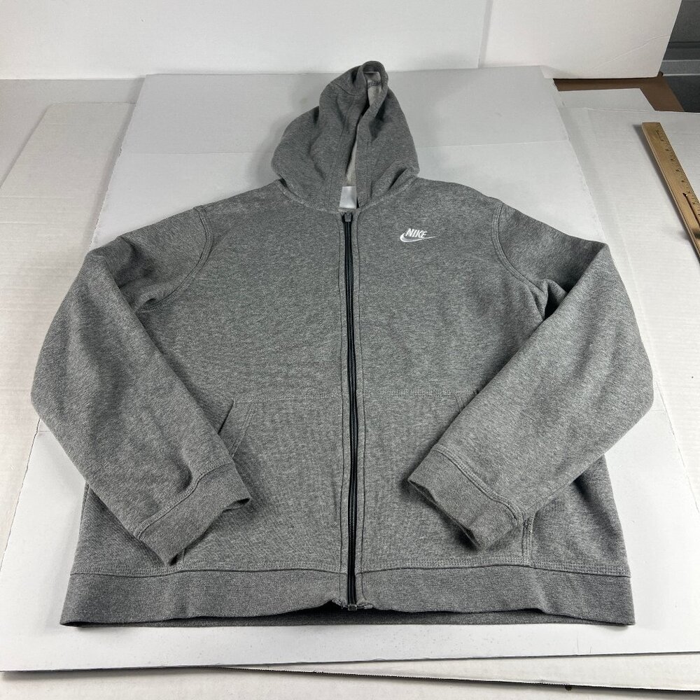 Nike Sweatshirt Youth Extra Large Grey White Small Contrast Logo Full Zip Hoodie